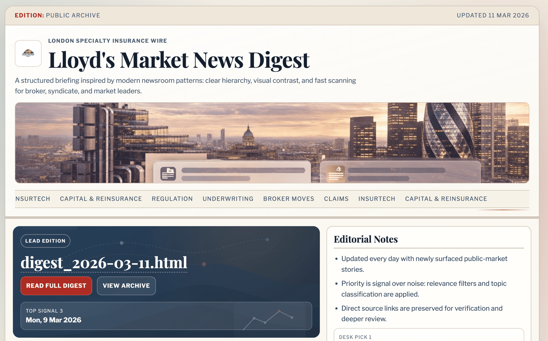 Lloyd's Market News Digest Screenshot